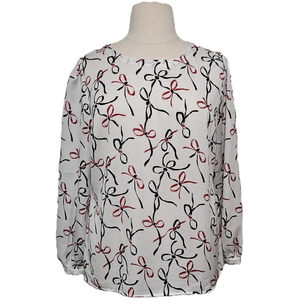 Ann Taylor Factory Popover Ribbons & Bows Print Blouse Women's XL